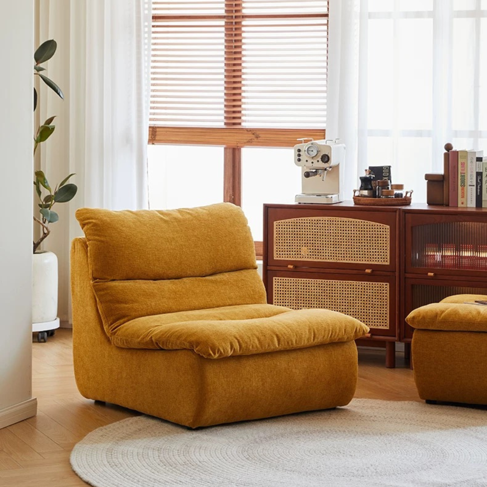 Teddy velvet compressed sofa chair in yellow white or green, regular or large size, free color customization and free shipping, plush deep seating