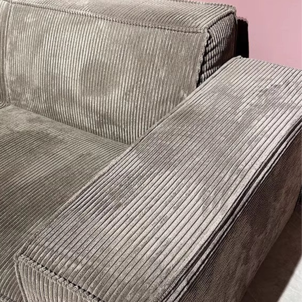 Modular corduroy sofa set in dark grey—vacuum‑packed single-block or sectional seating in plush durable corduroy. Ideal for living rooms, studios, and guest rooms.