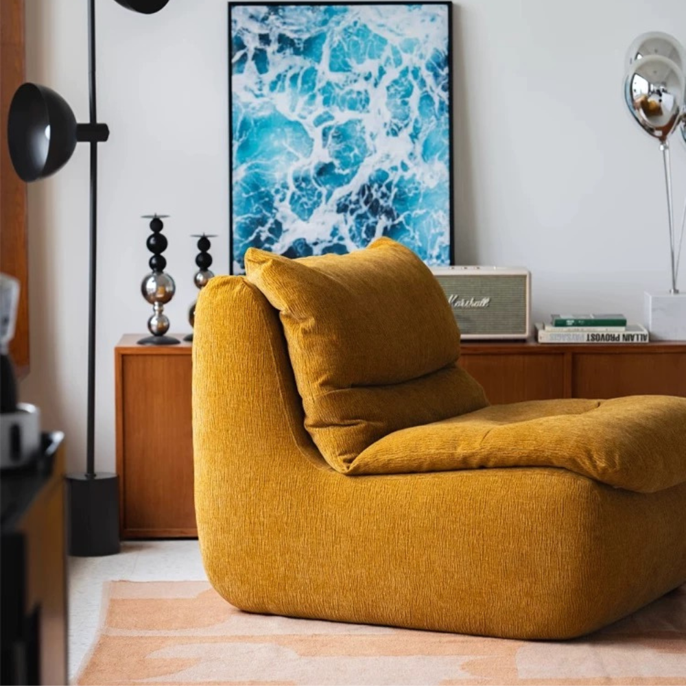 Teddy velvet compressed sofa chair in yellow white or green, regular or large size, free color customization and free shipping, plush deep seating